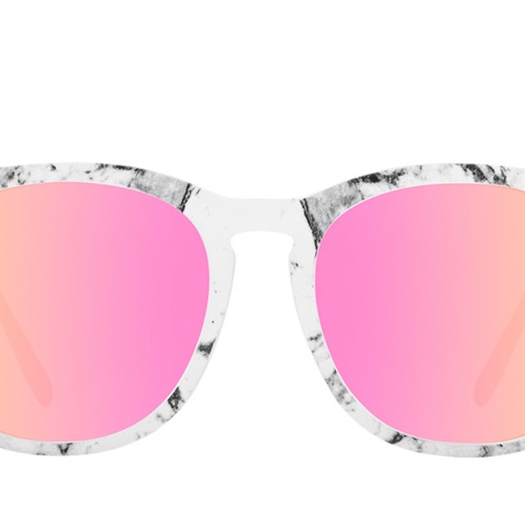 Blenders - “Alumni Queen” White Marble Frame Sunglasses w/ Mirrored Pink Lenses - Picture 3 of 3